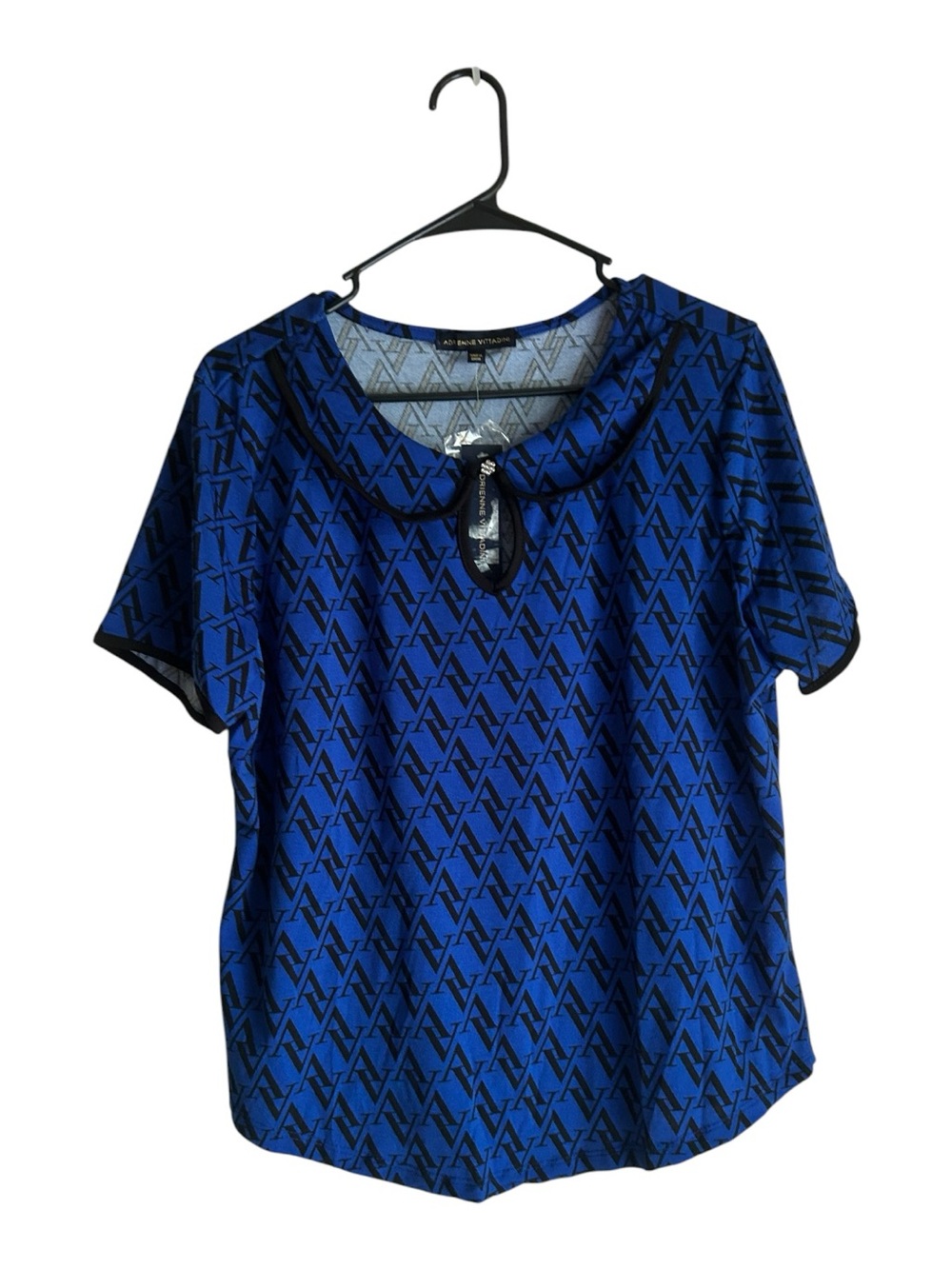 Adrienne Vittadini Size XL Royal Blue Logo-Print Short Sleeve Blouse